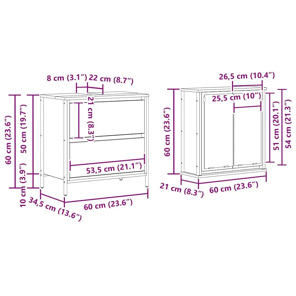 Bathroom Furniture Set 2 Piece Engineered Wood Black Oak Cabinet Mirror Storage
