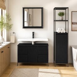 Bathroom Vanity Unit 2 Pieces Black Storage Cabinet with Drawer Shelf Furniture