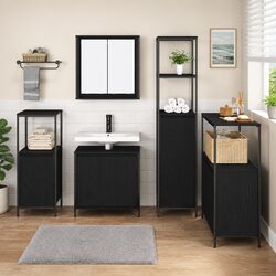Bathroom Furniture Set 5 pcs Black Oak Vanity Storage Cabinet Mirror Bathroom