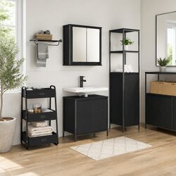 Bathroom Vanity Unit 2 Piece Furniture Set Storage Cabinet Black Engineered Wood