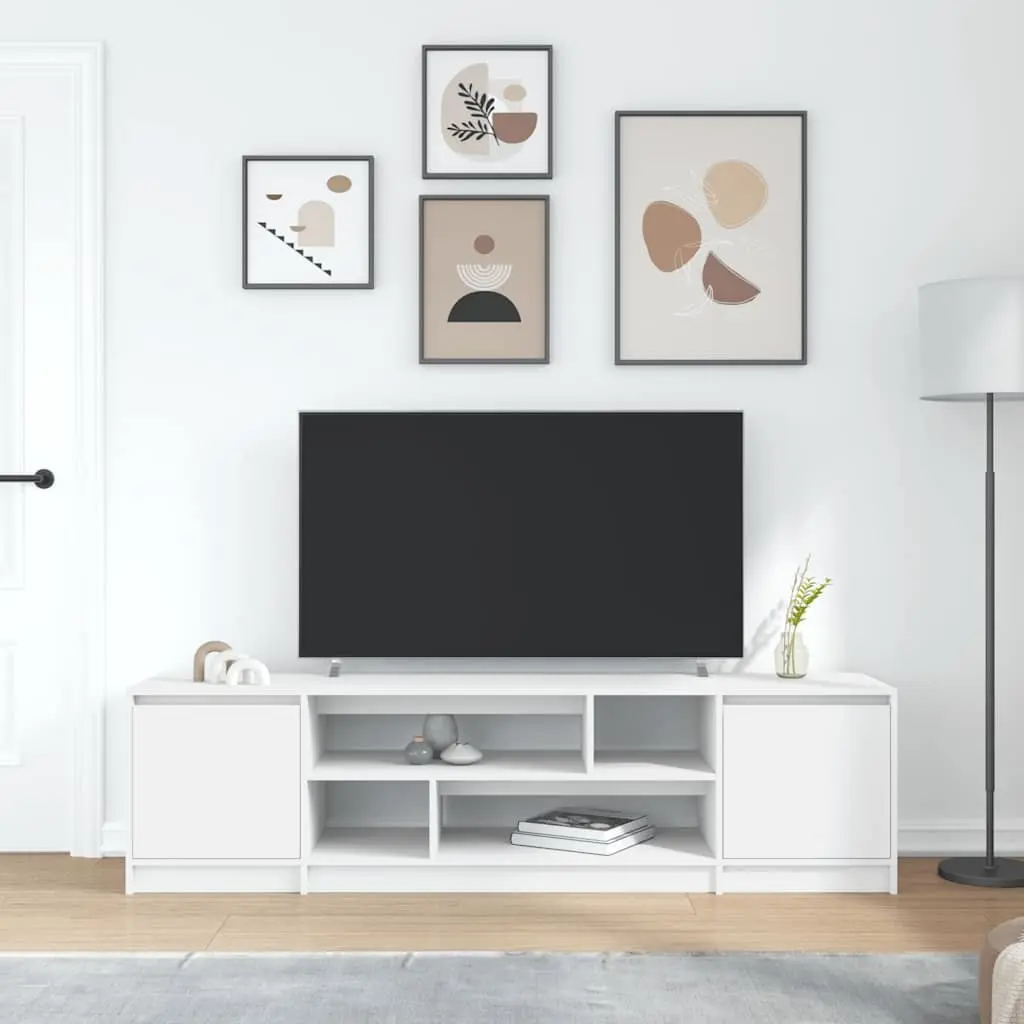 TV Cabinet Engineered Wood Storage Unit White for Living Room Bedroom