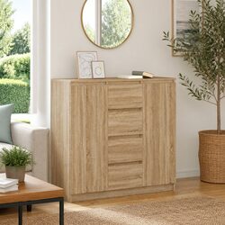 Sideboard with Drawers Doors Shelves Brown Storage Cabinet Engineered Wood