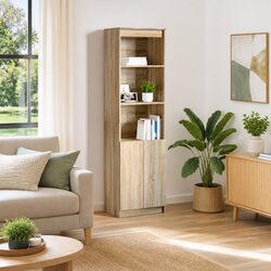 Highboard Storage Cabinet Brown Engineered Wood Tall Cupboard Sideboard Buffet