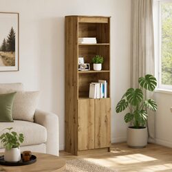 Highboard Storage Cabinet Brown Engineered Wood Tall Cupboard Sideboard