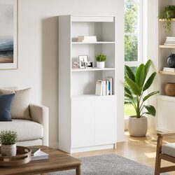 Highboard White Storage Cabinet 70x35x180 cm Tall Cupboard Bedroom Furniture