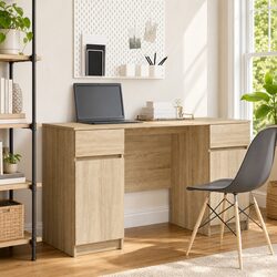 Desk with Drawer Sonoma Oak 140 x 49 x 76 cm Engineered Wood Home Office Writing