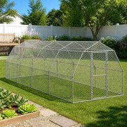 Chicken Run Walk-In Coop 2.5x8x2.25m Galvanised Steel Mesh Enclosure