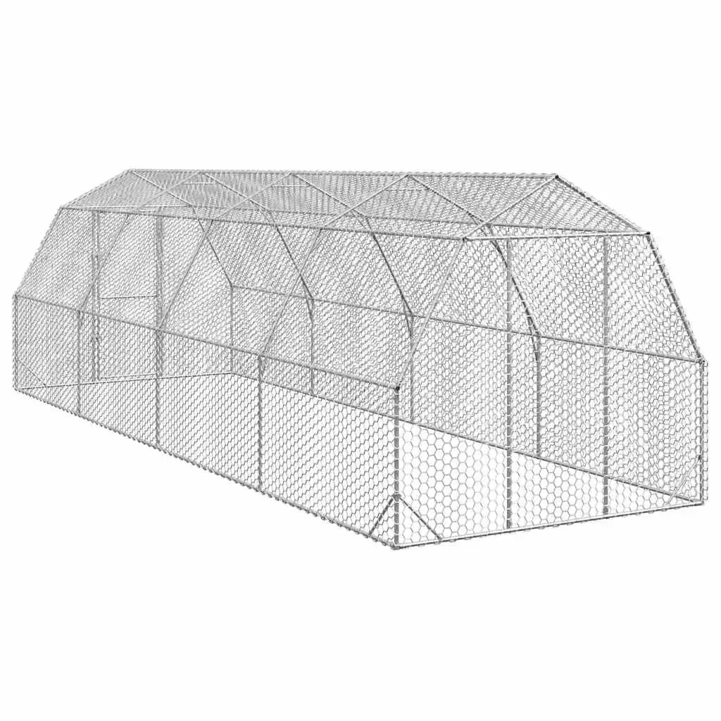 Walk-In Chicken Run Galvanised Steel Mesh Enclosure 2.5x8x2.25m Silver