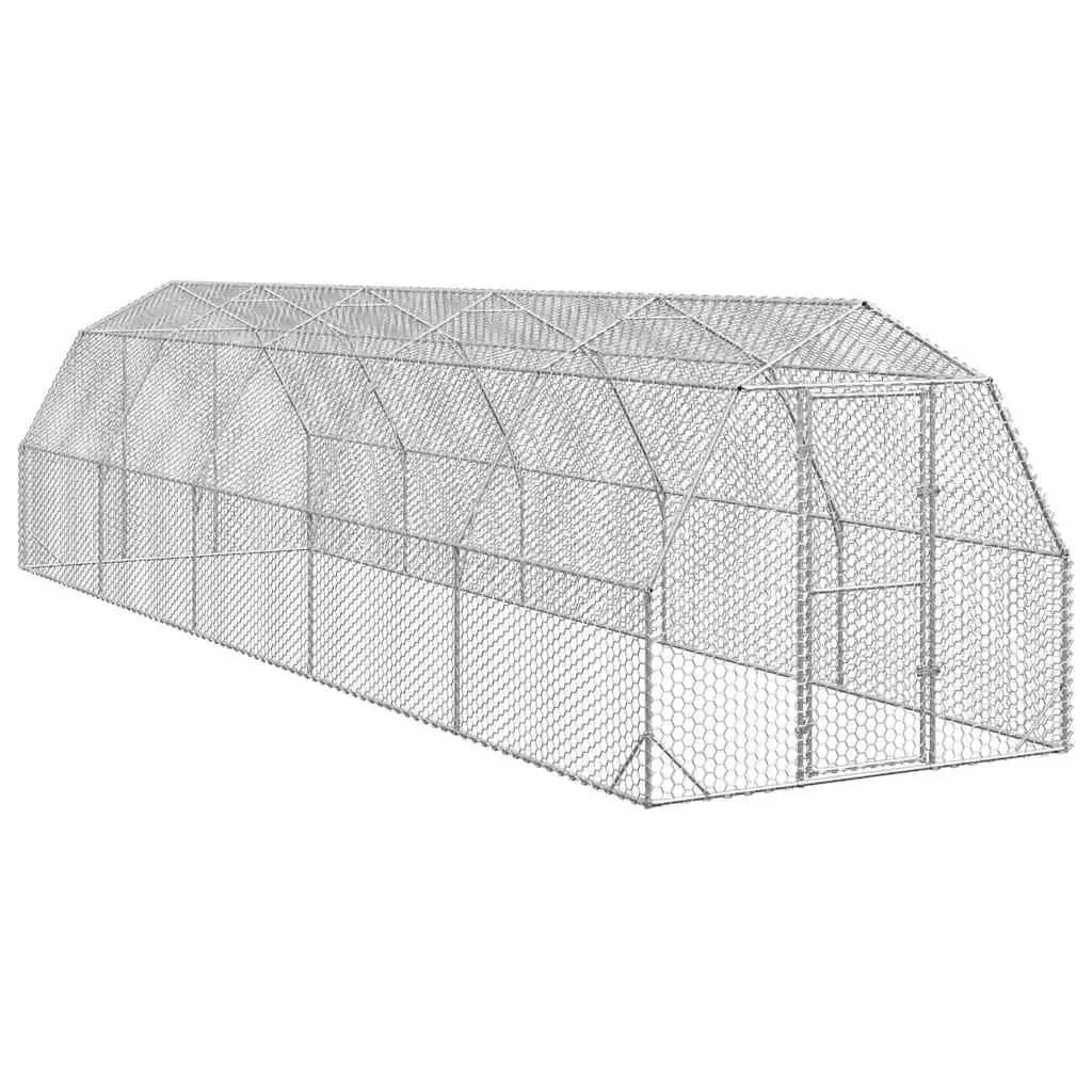 Walk-in Chicken Run Galvanised Steel Mesh 2.5x10x2.25m Silver