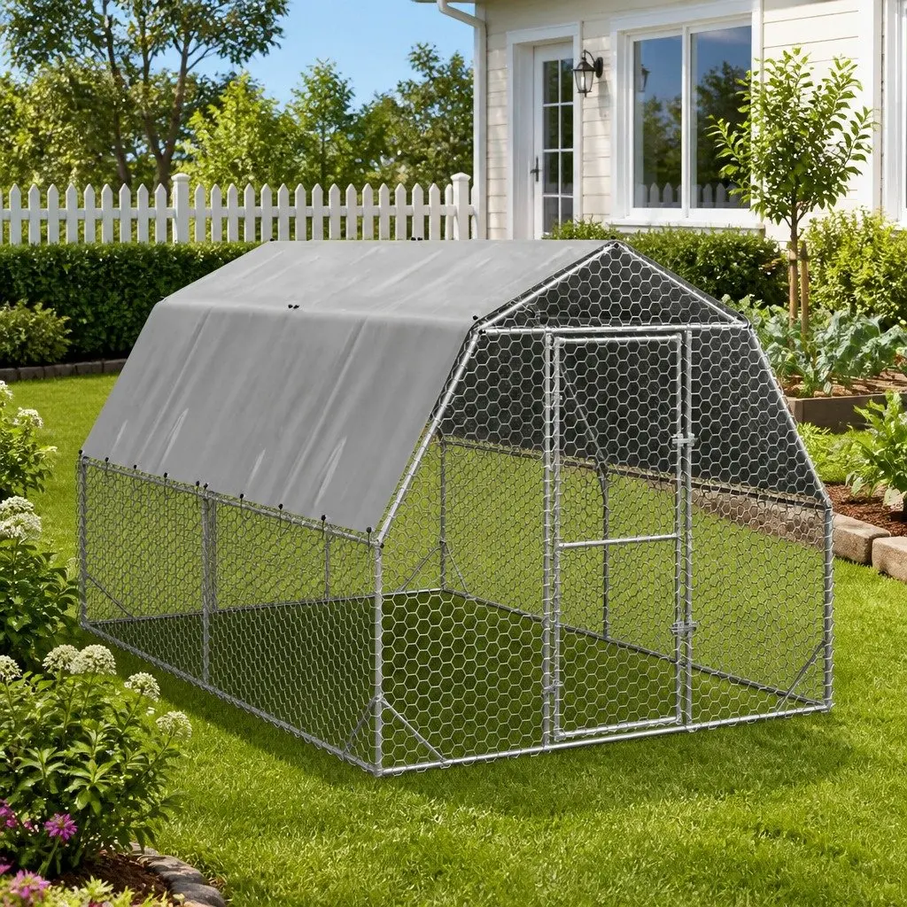 Chicken Run Walk-In Coop Enclosure 2.5x4x2.25m Galvanised Steel Silver
