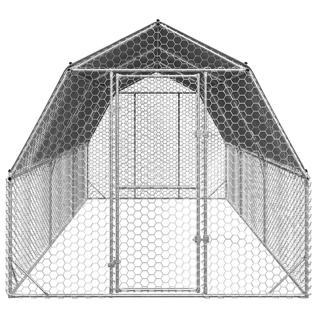 Chicken Run with Roof Galvanised Steel 2.5x6x2.25m Silver Walk-In Coop Small Animal Habitat Enclosure