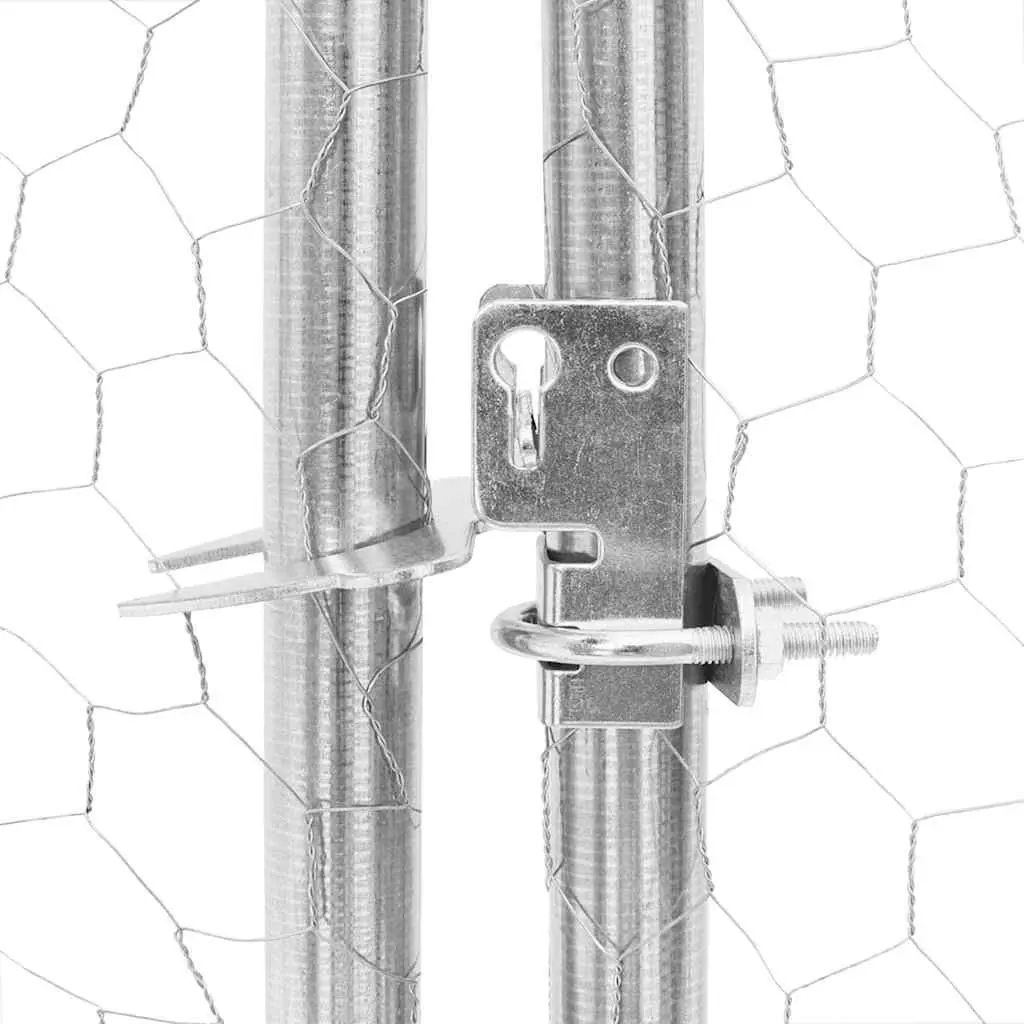 Chicken Run with Roof Galvanised Steel 2.5x6x2.25m Silver Walk-In Coop Small Animal Habitat Enclosure