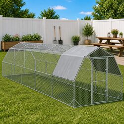 Chicken Run with Roof 2.5x10x2.25m Walk-In Coop Galvanised Steel Mesh Enclosure