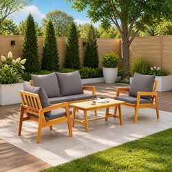 Outdoor Bistro Set 4 Piece Brown Acacia Wood Garden Furniture with Cushions
