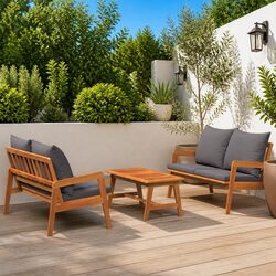 Outdoor Bistro Set 3 Piece Brown Solid Acacia Wood Garden Patio Furniture with