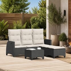 L-Shaped Garden Sofa Set 3 Piece Outdoor Furniture with Cushions Black