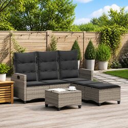 L-shaped Garden Sofa Set 3 Piece Outdoor Furniture with Cushions Grey