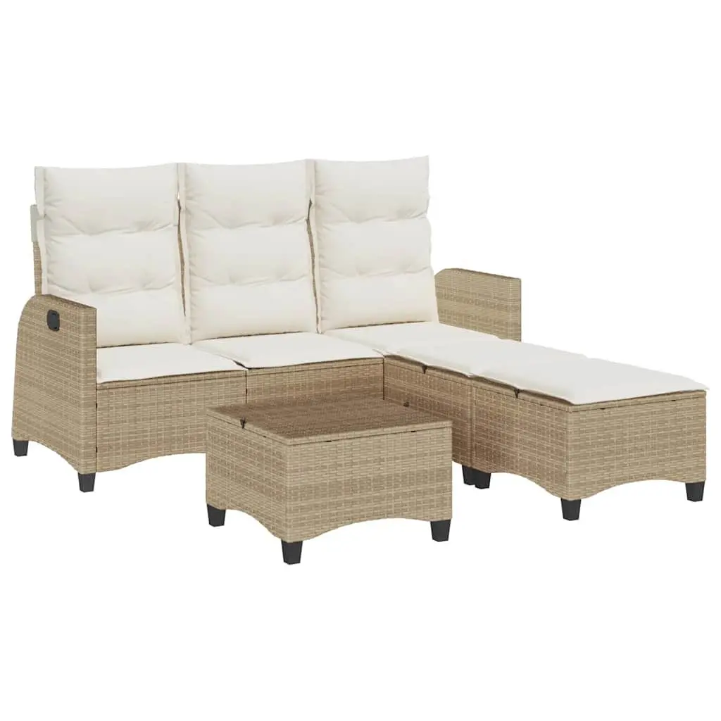 L-Shaped Garden Sofa Set 3 Piece Outdoor Patio Furniture Adjustable Backrest Beige