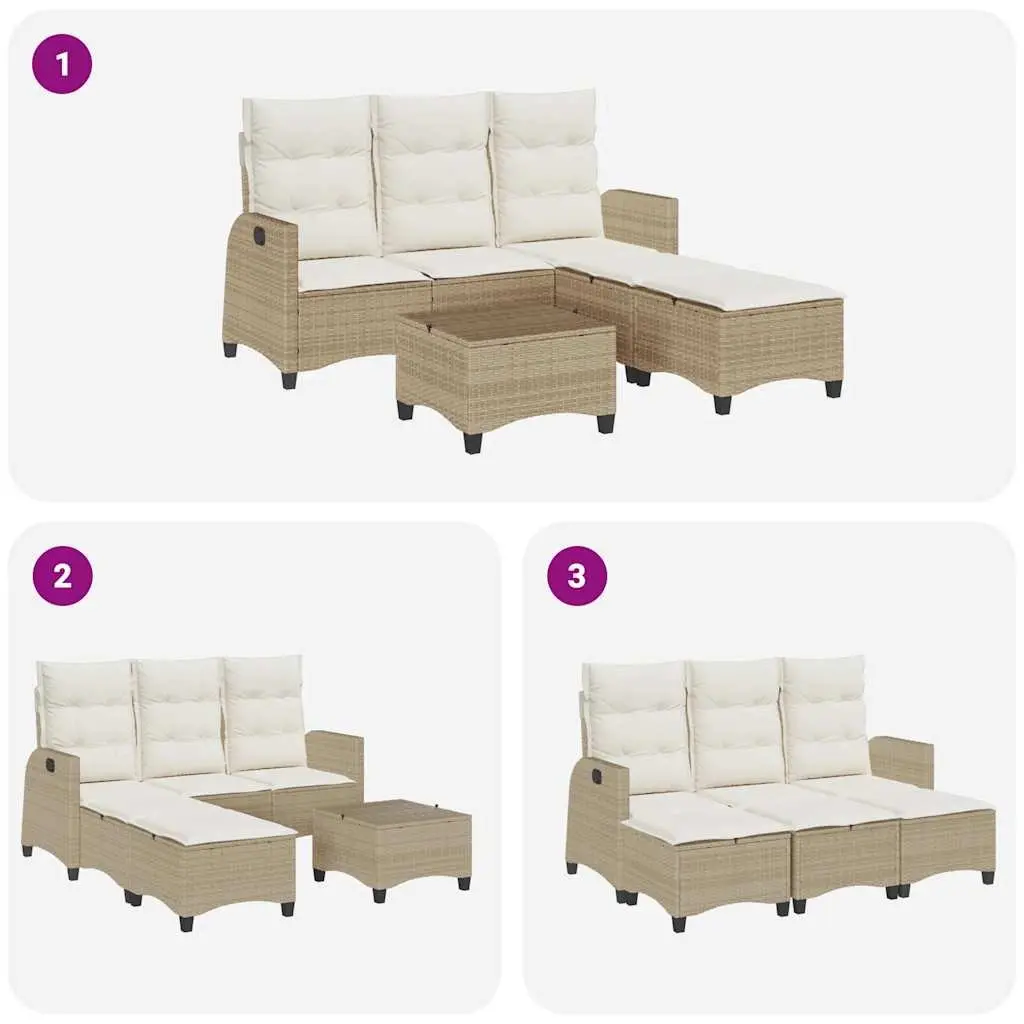 L-Shaped Garden Sofa Set 3 Piece Outdoor Patio Furniture Adjustable Backrest Beige