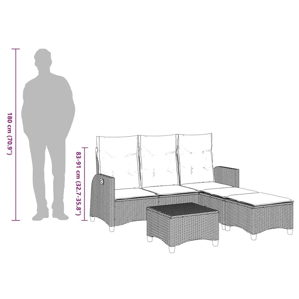 L-Shaped Garden Sofa Set 3 Piece Outdoor Patio Furniture Adjustable Backrest Beige