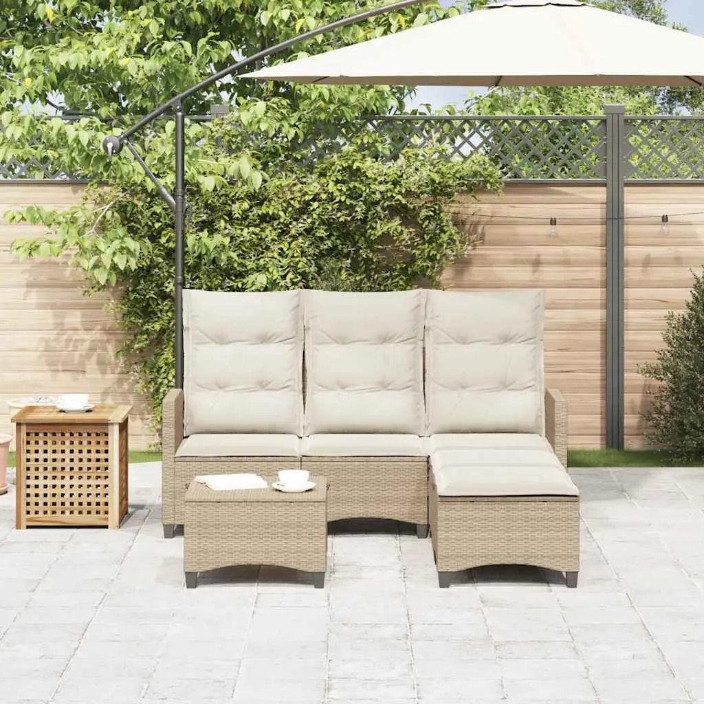 L-Shaped Garden Sofa Set 3 Piece Outdoor Patio Furniture Adjustable Backrest Beige