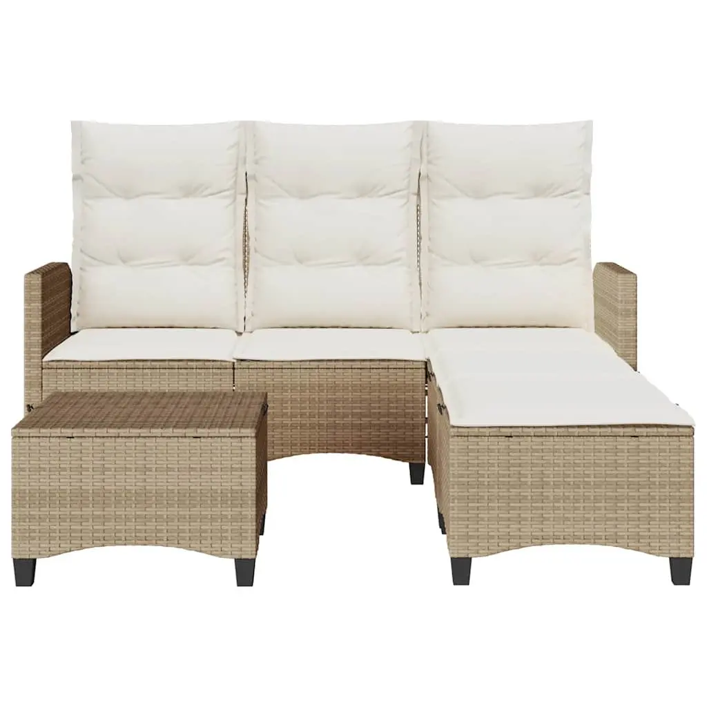 L-Shaped Garden Sofa Set 3 Piece Outdoor Patio Furniture Adjustable Backrest Beige