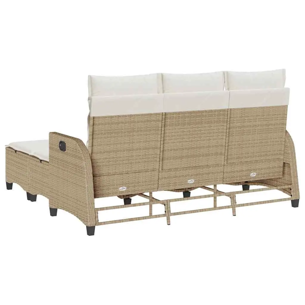 L-Shaped Garden Sofa Set 3 Piece Outdoor Patio Furniture Adjustable Backrest Beige
