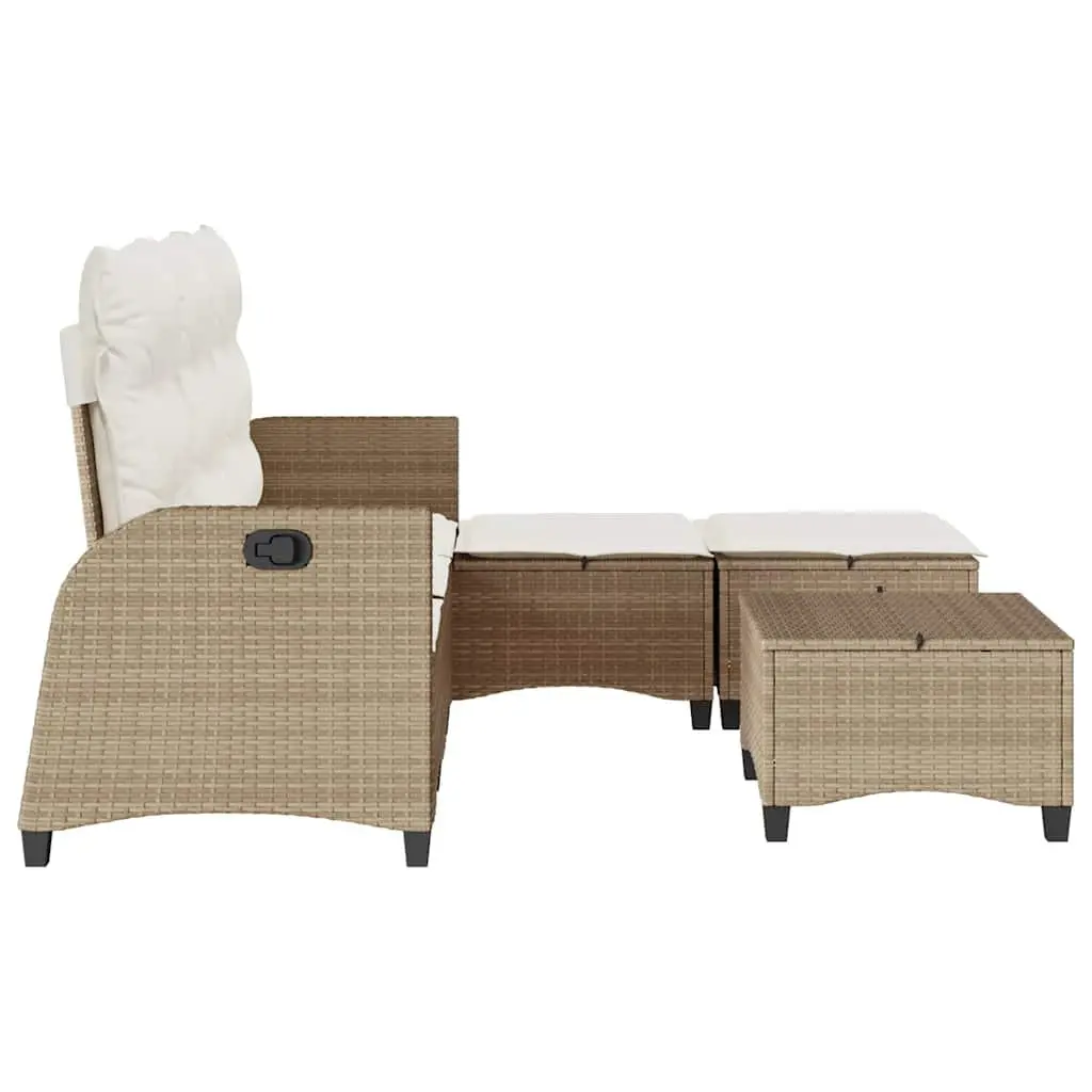 L-Shaped Garden Sofa Set 3 Piece Outdoor Patio Furniture Adjustable Backrest Beige