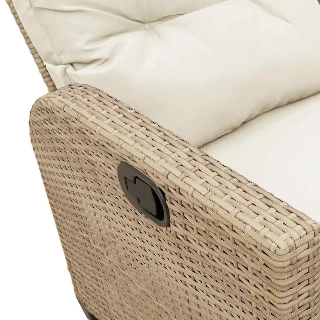 L-Shaped Garden Sofa Set 3 Piece Outdoor Patio Furniture Adjustable Backrest Beige