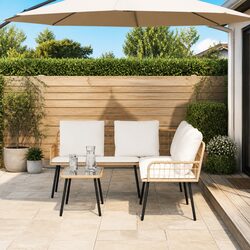 Outdoor Garden Sofa Set 2-Seater Patio Furniture with Cushions Brown Rattan