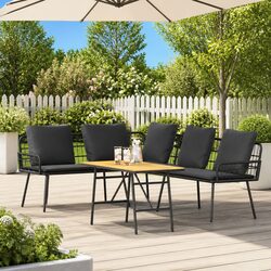 Garden Sofa Set 2 Piece Outdoor Furniture Black Poly Rattan Patio Lounge Seating