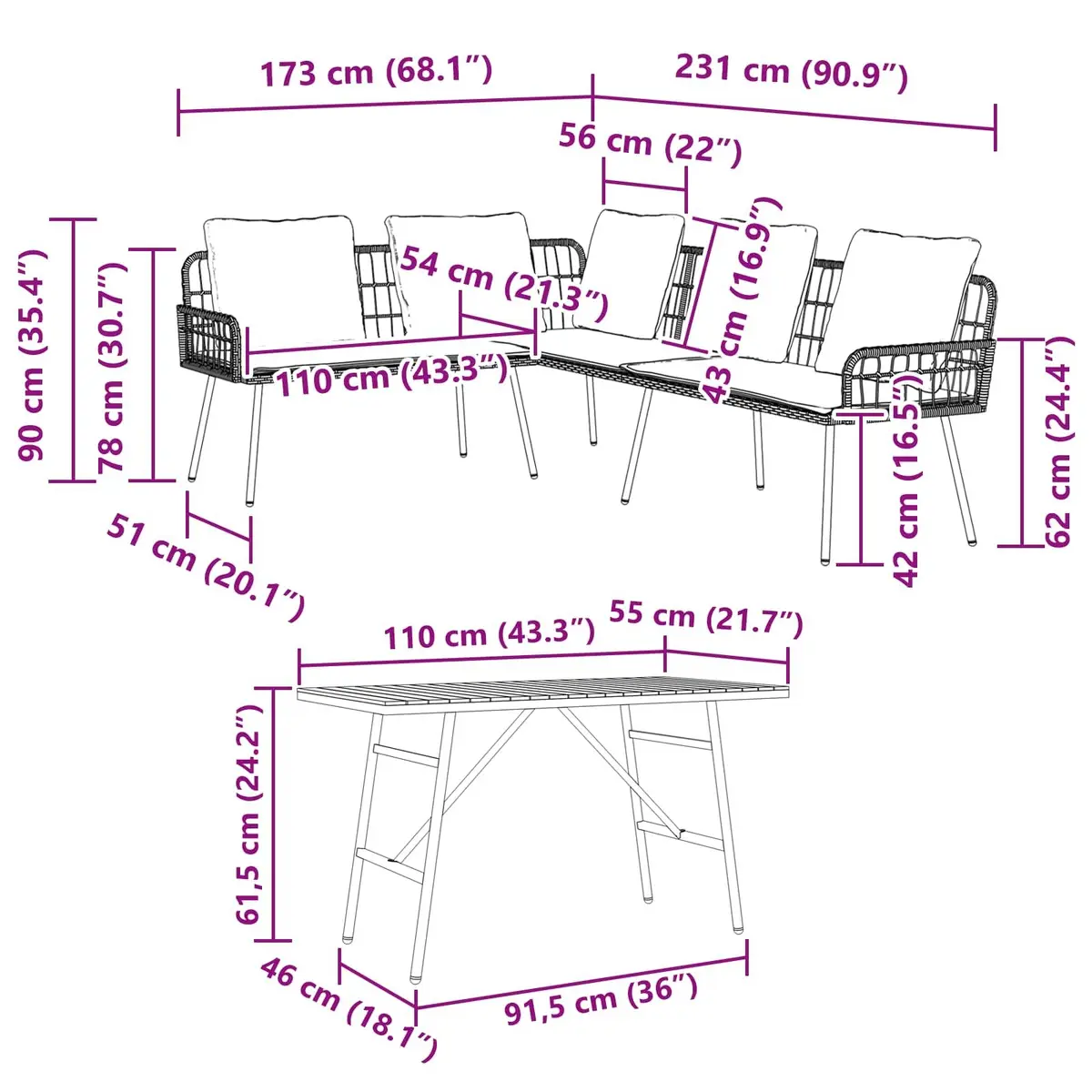 Garden Sofa Set 2 Piece Black Poly Rattan Outdoor Furniture