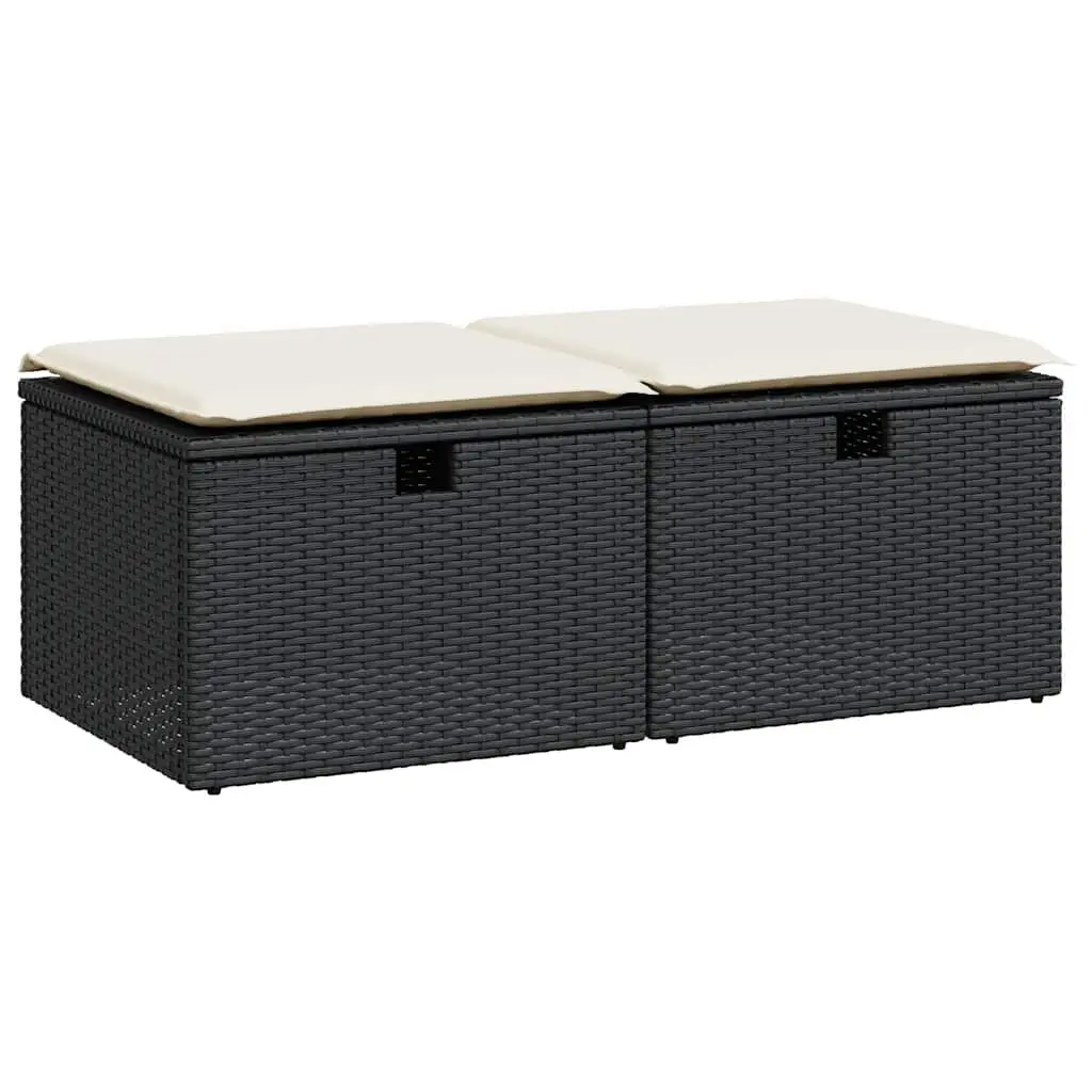 2 Piece Garden Sofa Set with Storage Cushions Black Poly Rattan Outdoor