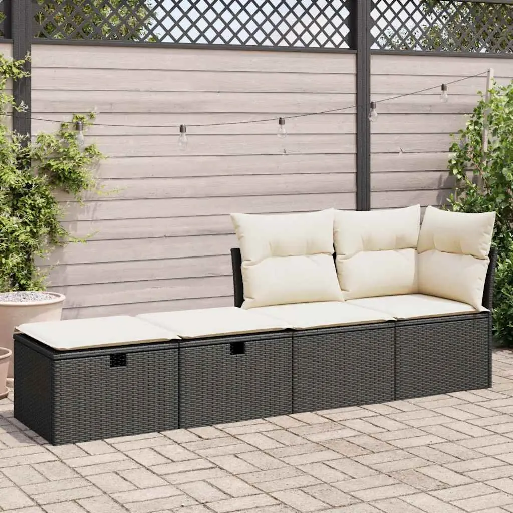 2 Piece Garden Sofa Set with Storage Cushions Black Poly Rattan Outdoor