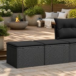 Garden Sofa Set 2 Piece Outdoor Furniture Cushions Black Poly Rattan Modular
