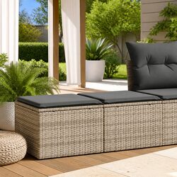 Garden Sofa Set 2 Piece Outdoor Furniture Grey Poly Rattan with Cushions Storage