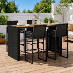 Garden Bar Set 5 Piece Outdoor Patio Furniture Black Poly Rattan with Bar Stools