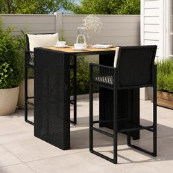 Garden Bar Set 3 Piece Outdoor Furniture Poly Rattan Cushioned Stools Black