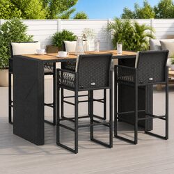 Garden Bar Set 5 Piece Outdoor Patio Furniture Black Poly Rattan with Cushions