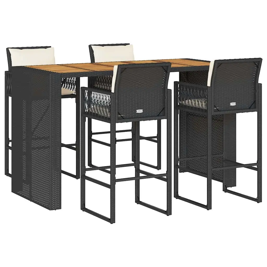 Garden Bar Set 5 Piece Outdoor Patio Furniture Black Poly Rattan with Cushions