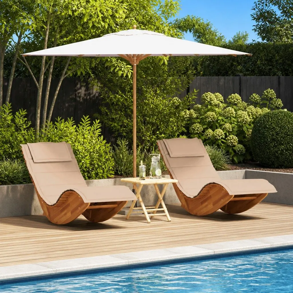 Sun Loungers 2 pcs Solid Acacia Wood Outdoor Sunbed Garden Patio Pool Chairs