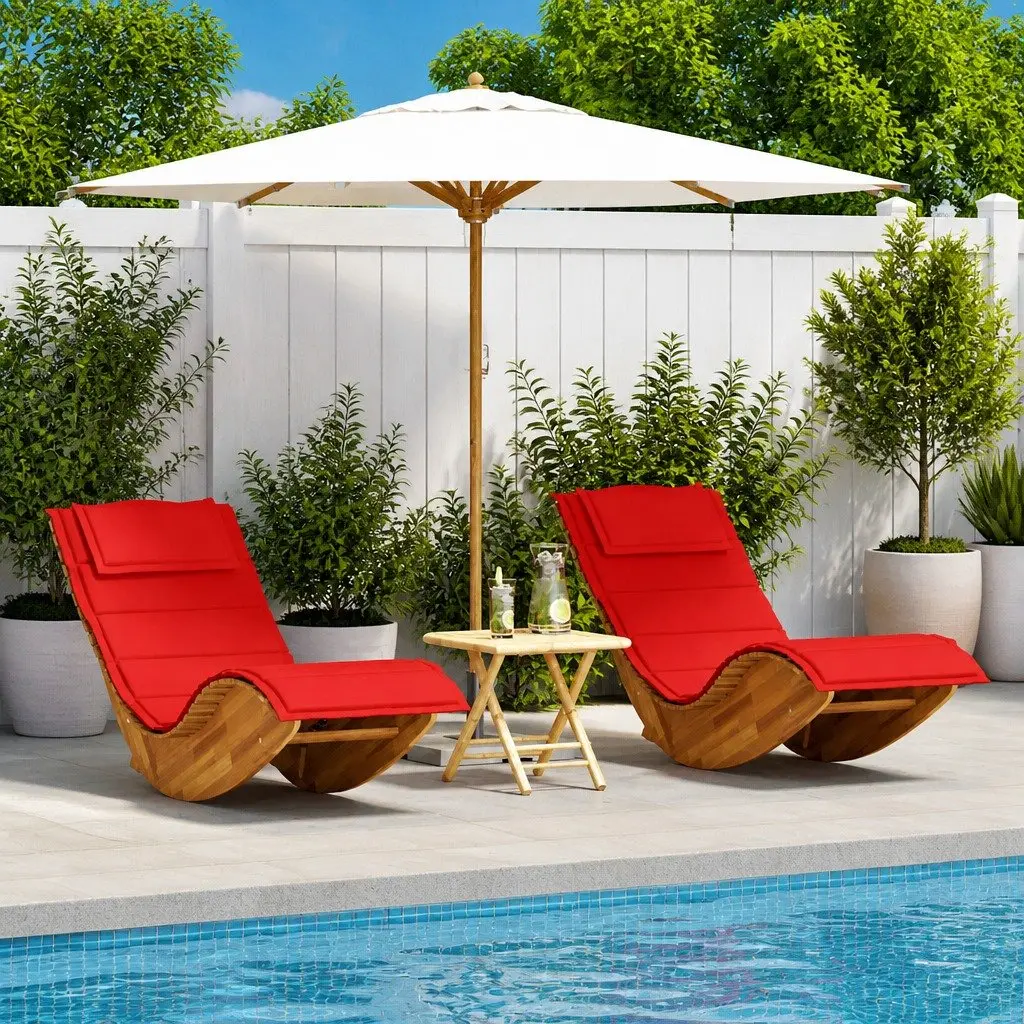 Sun Loungers 2 pcs Solid Acacia Wood Outdoor Garden Patio Pool Lounge Chairs