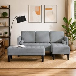 2-Piece Modular Sofa Set Light Grey Polyester Sectional Couch Contemporary