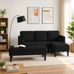 Modern Modular Sofa Set 2 Pieces Black Polyester Flat Armrests Contemporary