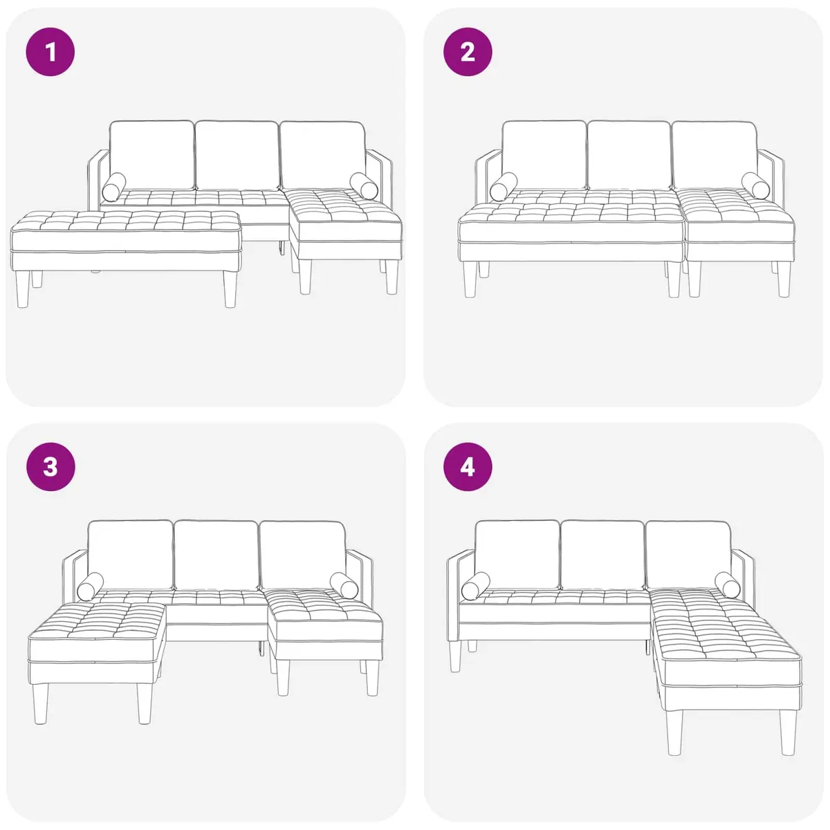 Modular Sofa Set Black Polyester 2 Pieces Flat Armrests Contemporary