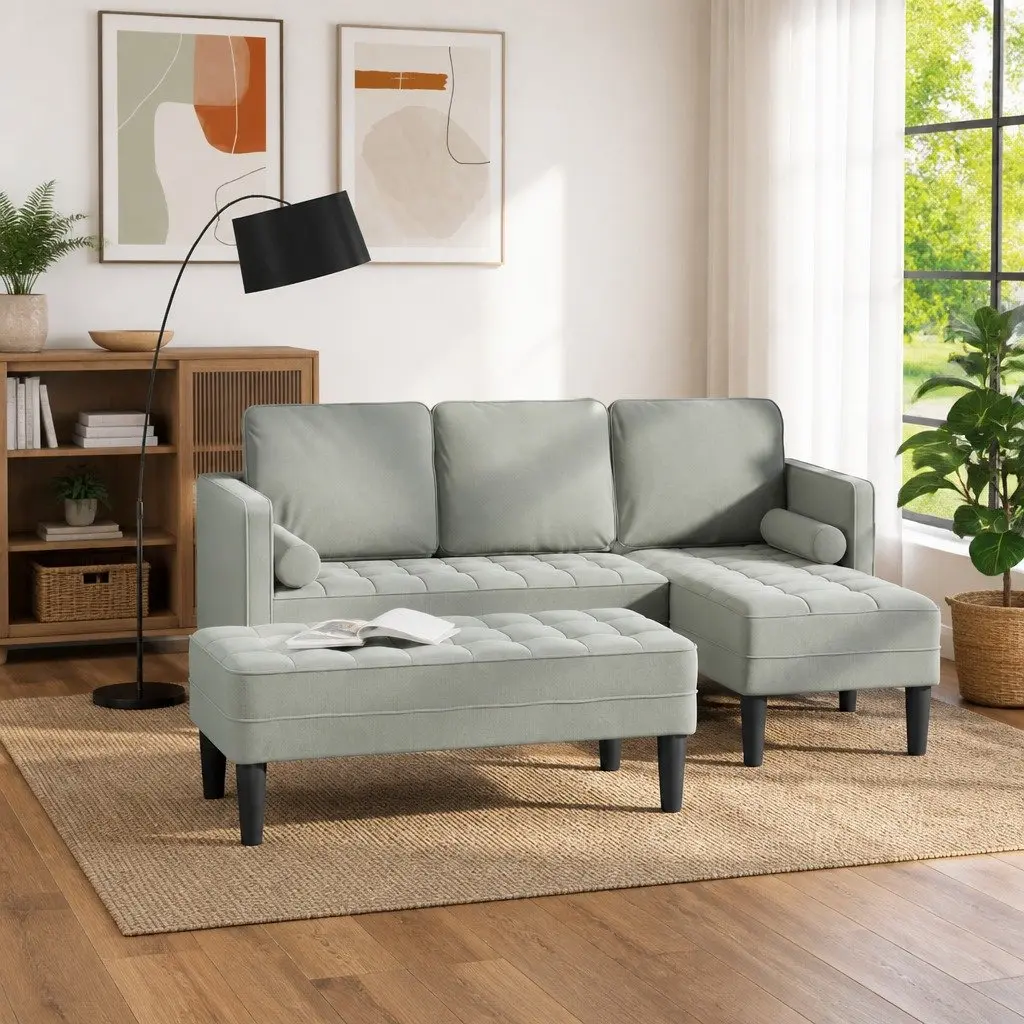 Sofa Set Modular Lounge Couch 2 pcs Light Grey Polyester