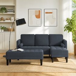 Modern Modular Sofa Set 2-Piece Grey Polyester Living Room Furniture
