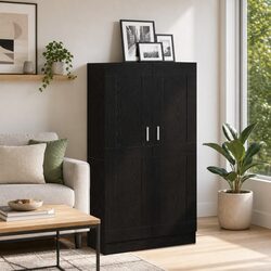 Book Cabinet Black Oak Modern Storage Shelving Unit Hinged Doors Standing