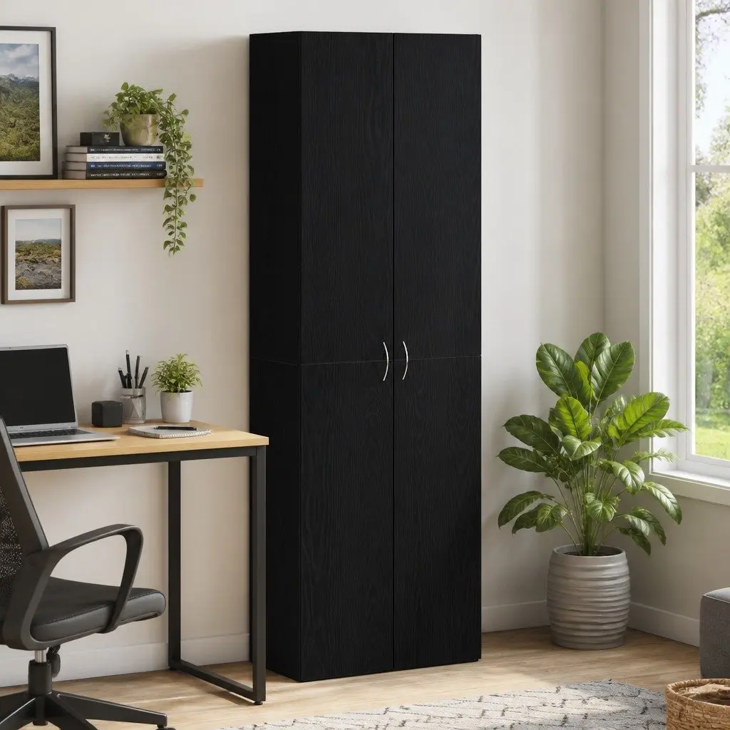 Office Filing Cabinet Black Storage Organizer Engineered Wood Shelves Hinge