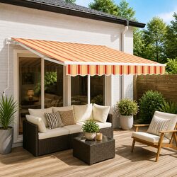 Retractable Awning Yellow 300 x 250 cm Manual Crank Outdoor Garden Patio Shade